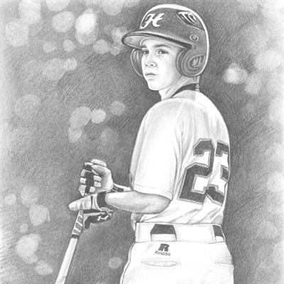 Hand Drawn Pencil Portrait of A Young Baseball Player Holding His Bat,by myDaVinci - myDaVinci